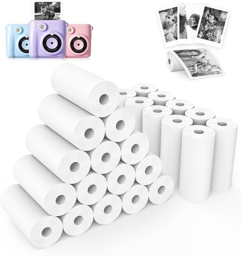 Phetium 25 Rolls Kids Camera Instant Print Refill Paper Set, HD Printing Thermal Paper for Most Kids Instant Camera Photo Print (White-25 Rolls) - Image 1
